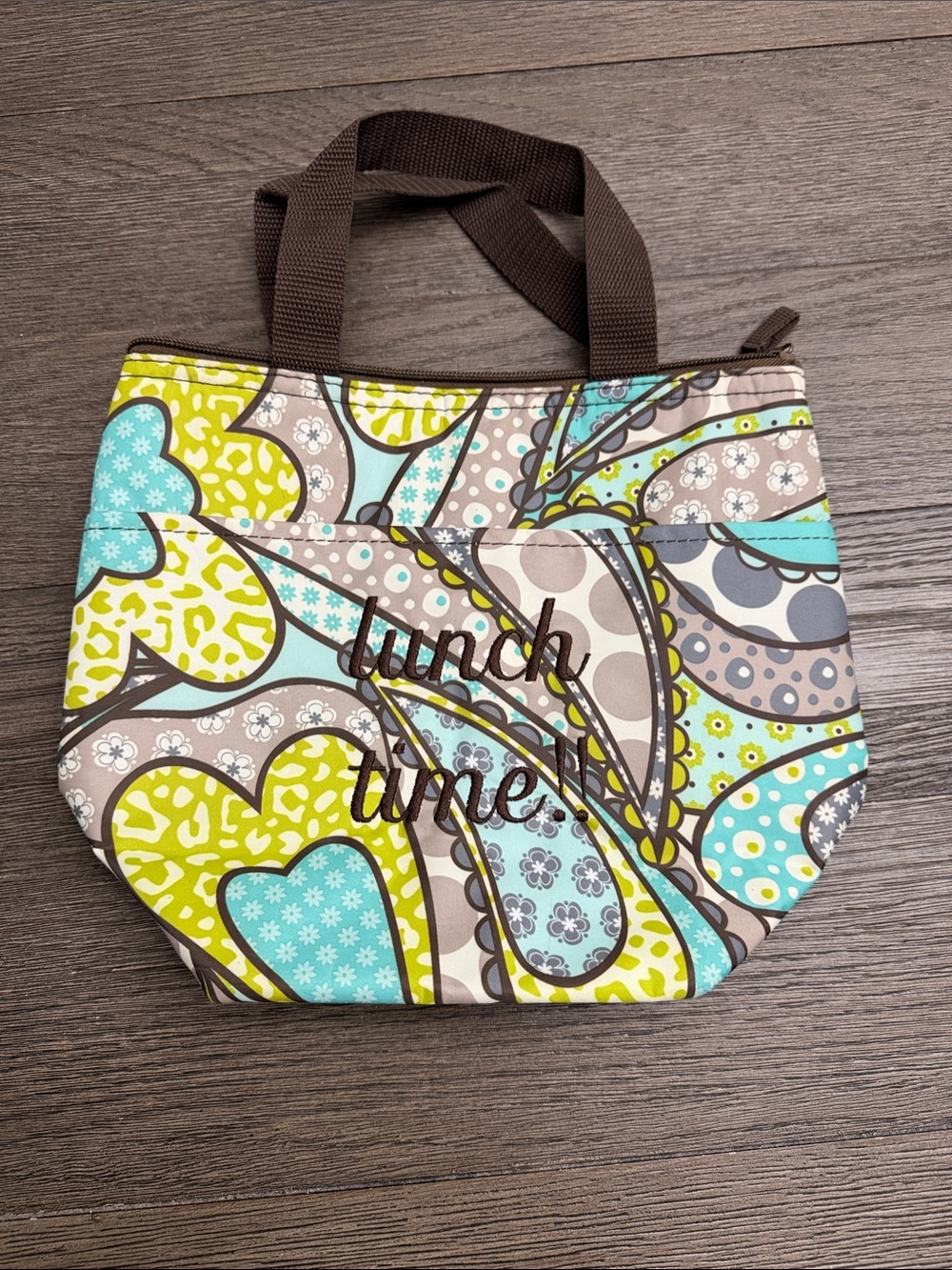 Thirty-one Lunch Time Patterned Insulated Tote Bag - Blue, Lime, Brown